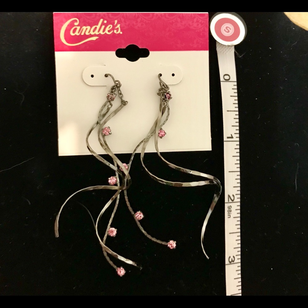 Candie’s Gunmetal/Pink Rhinestones Spiral Earrings
